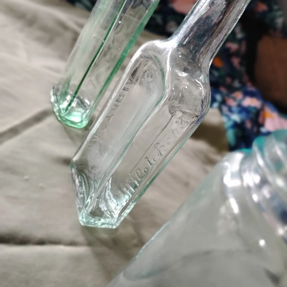 Vintage light blue glass bottles